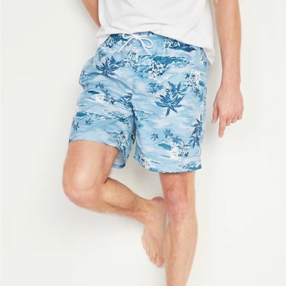 Old Navy Large Hawaiian Floral Blue Beach Swim Trunks